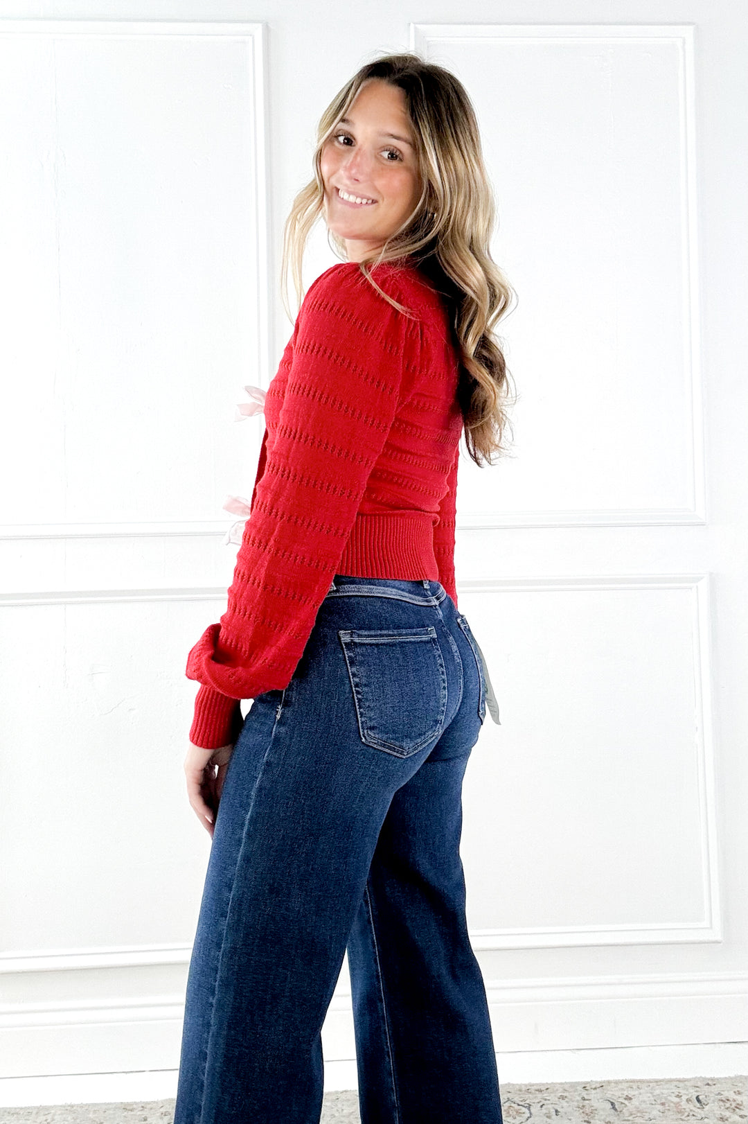 Contrast Bow Front Sweater Cardigan