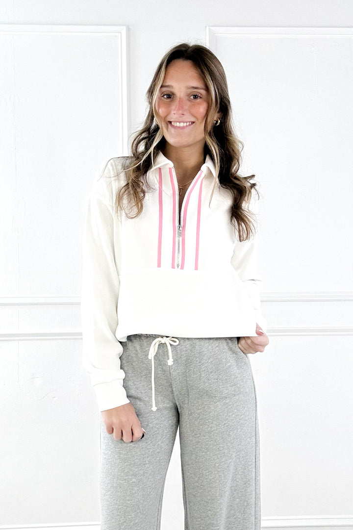 Varsity Half Zip Textured Sweatshirt