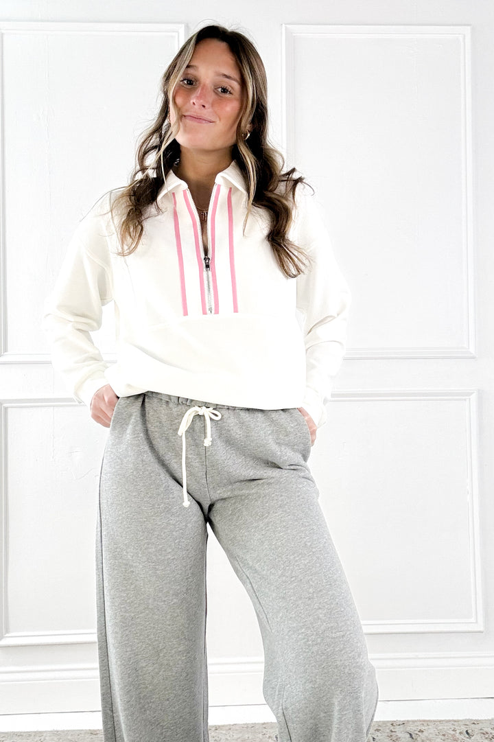 Varsity Half Zip Textured Sweatshirt