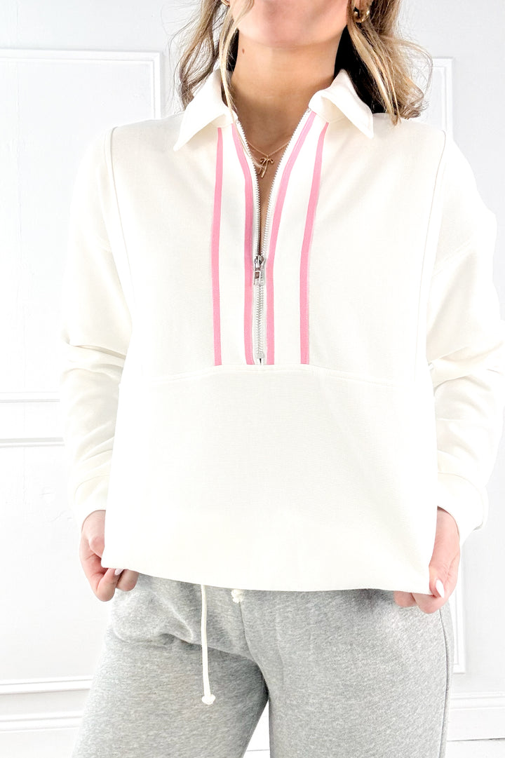 Varsity Half Zip Textured Sweatshirt