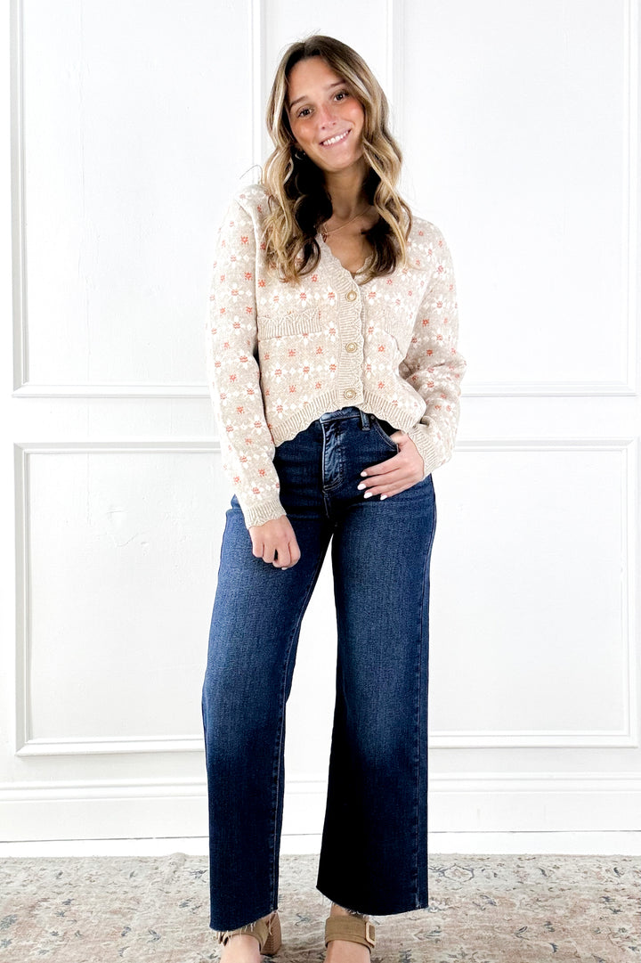 Floral Patterned Button Down Sweater Cardigan