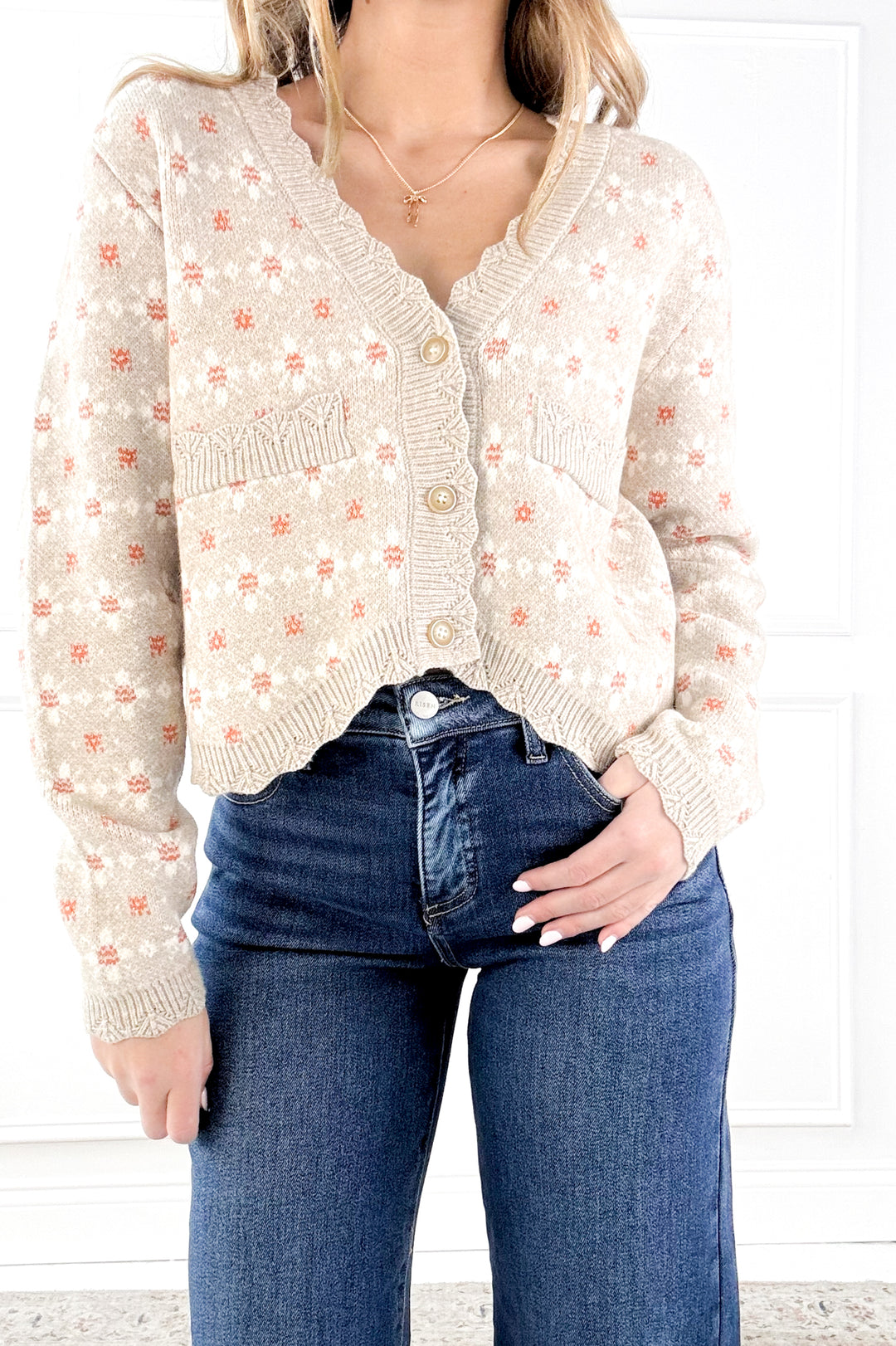 Floral Patterned Button Down Sweater Cardigan