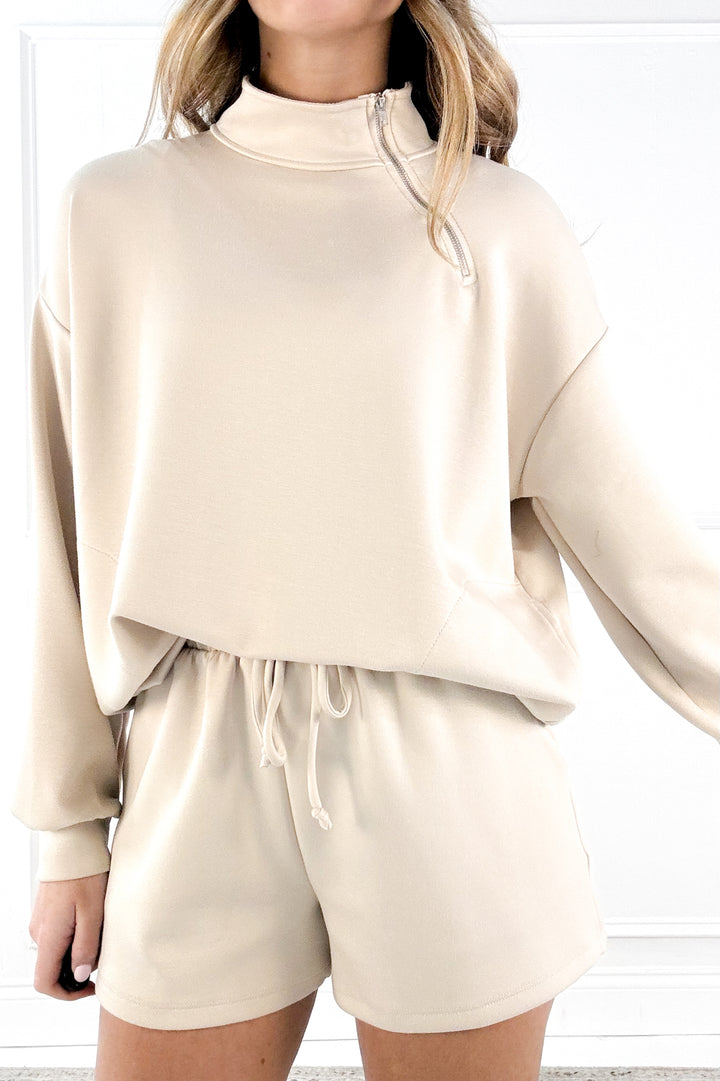 Mock Neck Half Zip Pullover with Side Pockets