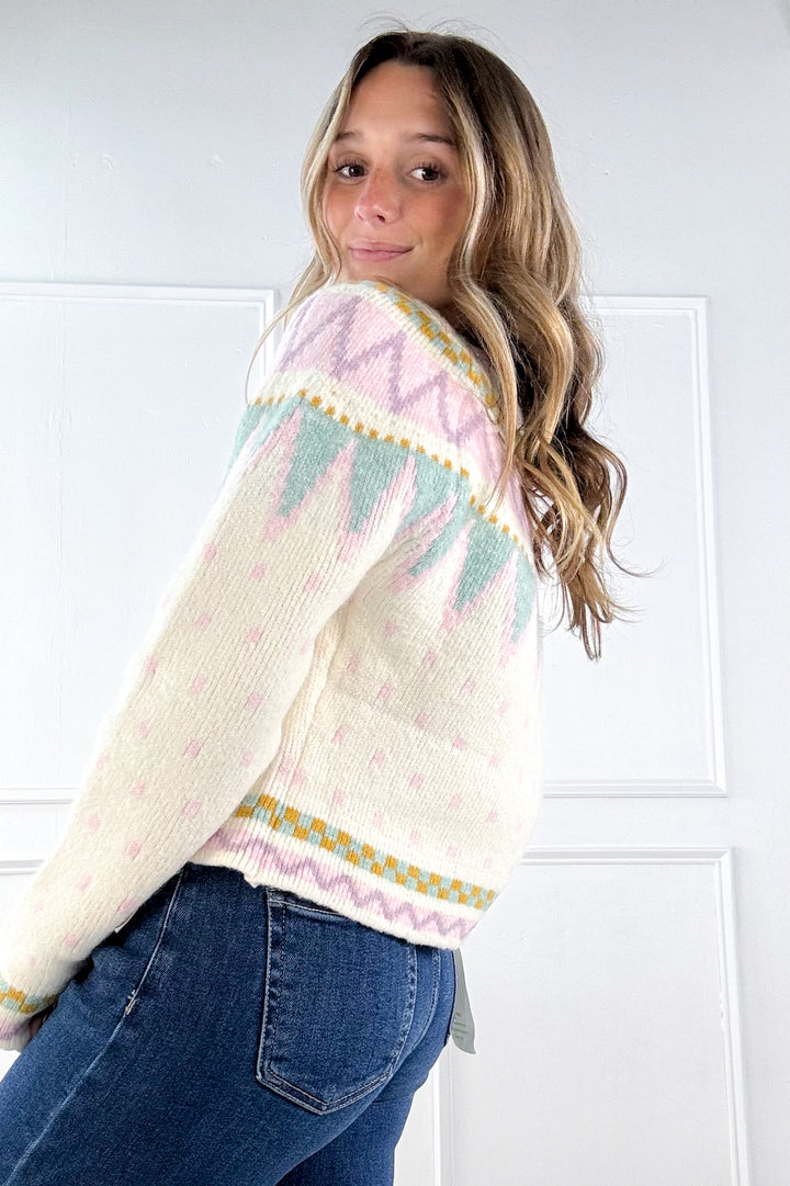 Pastel Fair Isle Jacquard Knit Cardigan