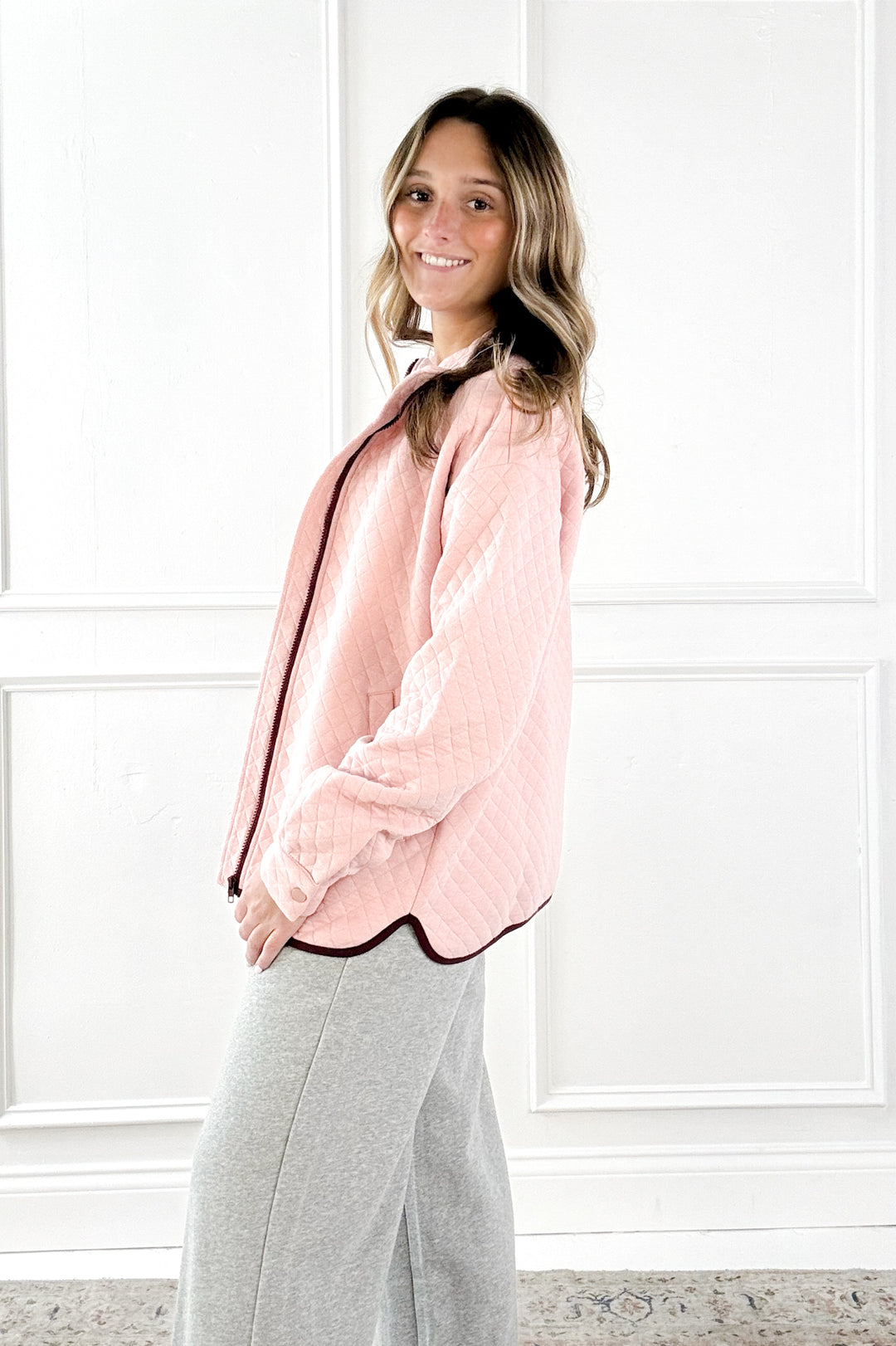 Quilted Zip Front Jacket with Side Pockets