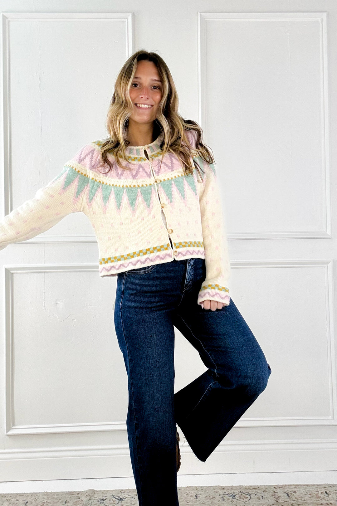 Pastel Fair Isle Jacquard Knit Cardigan