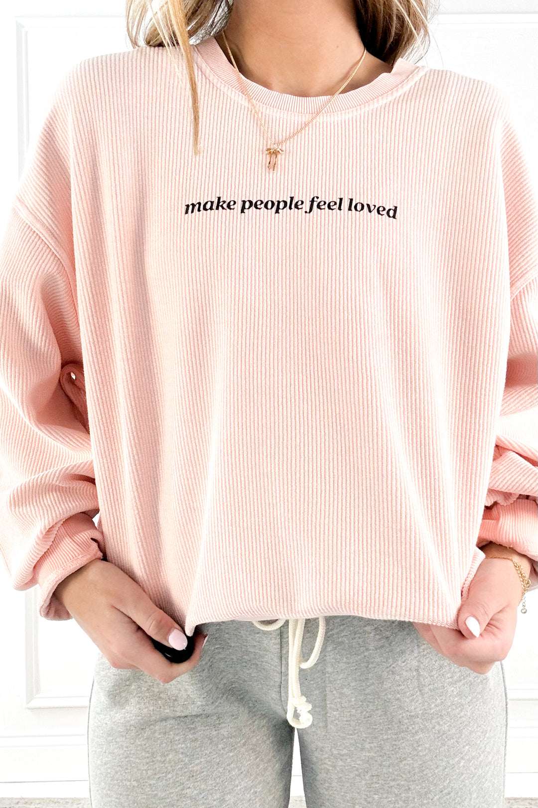 Make People Feel Loved Crop Thermal Vintage Pullover
