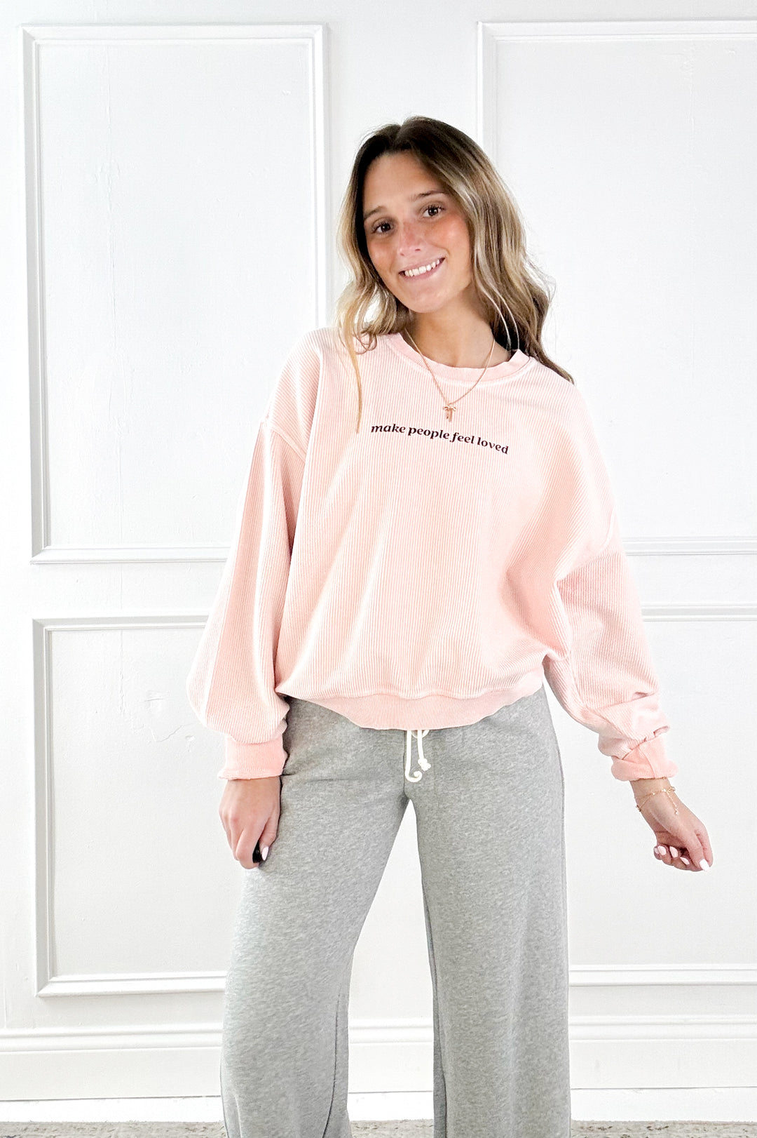Make People Feel Loved Crop Thermal Vintage Pullover