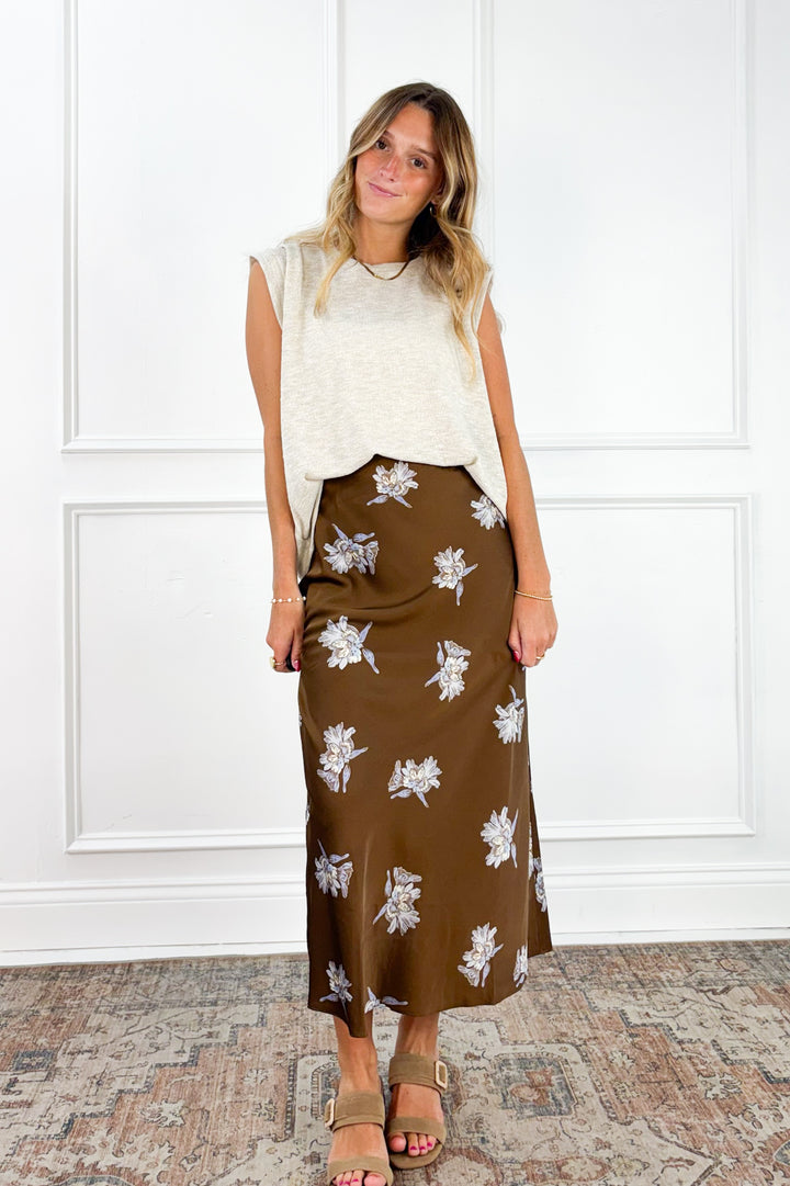 In Bloom Satin Midi Skirt