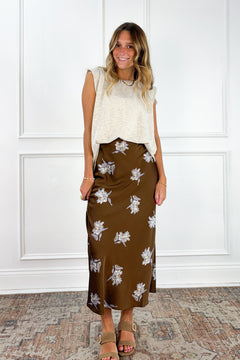 In Bloom Satin Midi Skirt