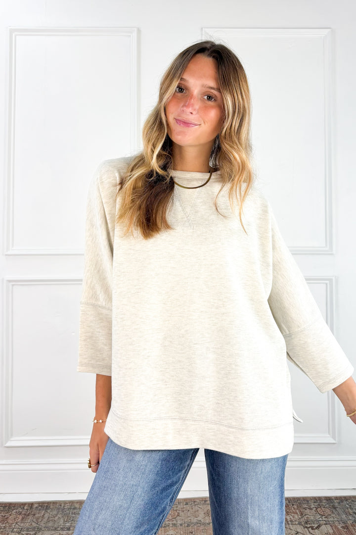 Crew Neck Dolman Sleeve Side Slit Oversized Top