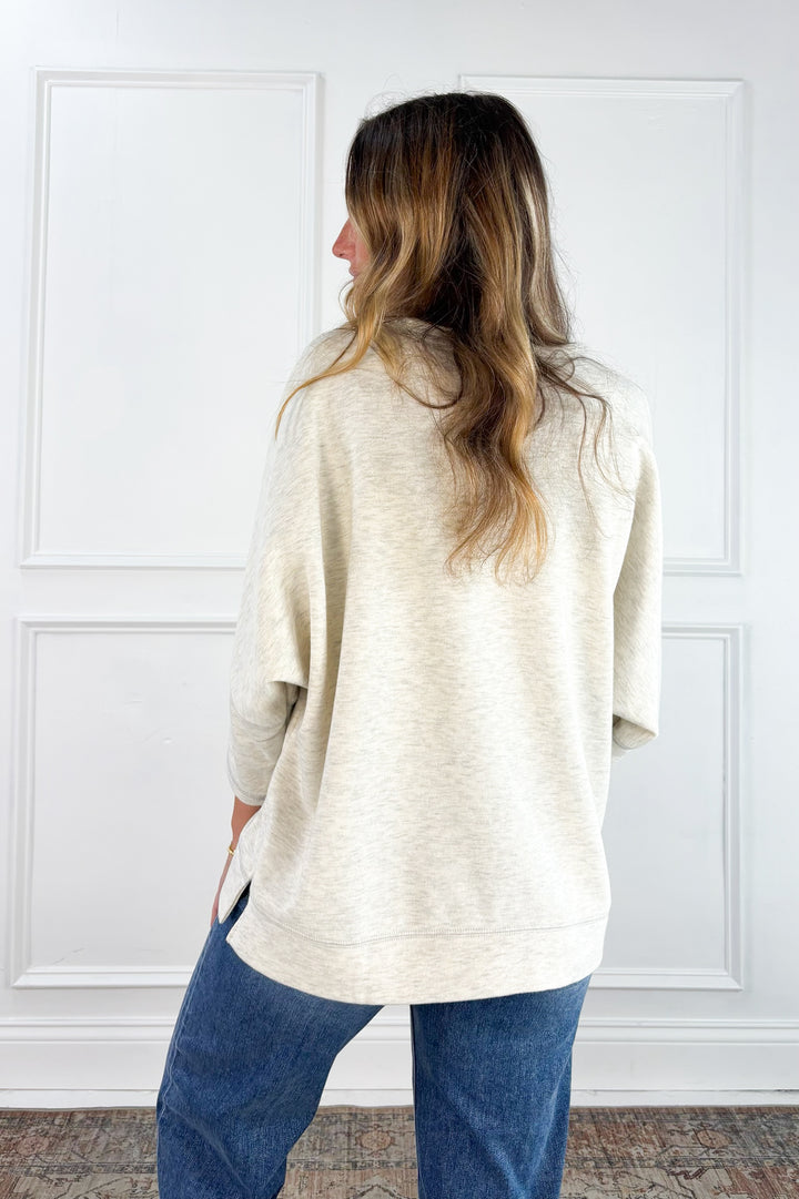 Crew Neck Dolman Sleeve Side Slit Oversized Top
