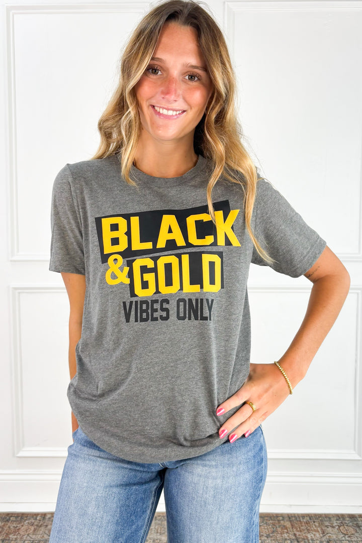 Adult Black & Gold Vibes Only Graphic Tee