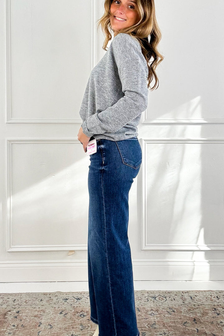 Lightweight Marled V-Neck Long Sleeve Sweater