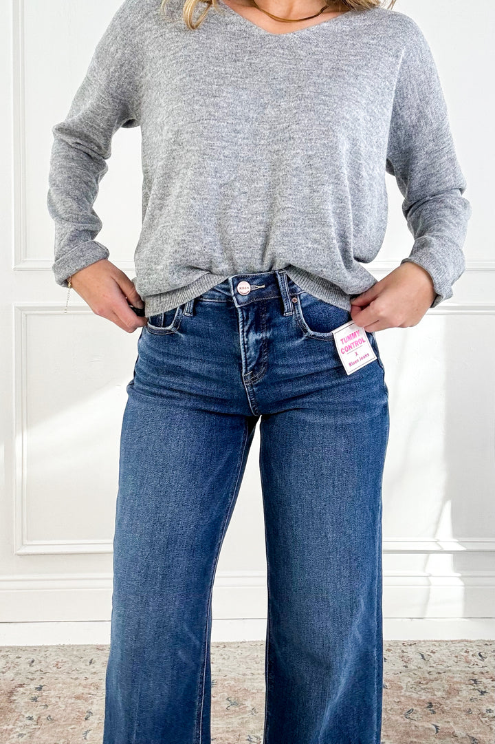 Lightweight Marled V-Neck Long Sleeve Sweater