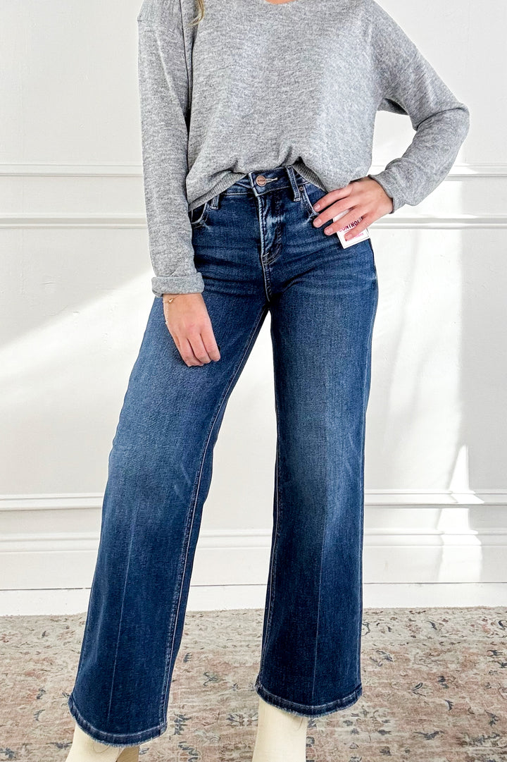 Risen High Rise Ankle Straight with Crease Line Detail