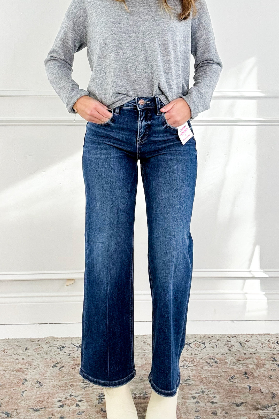Risen High Rise Ankle Straight with Crease Line Detail