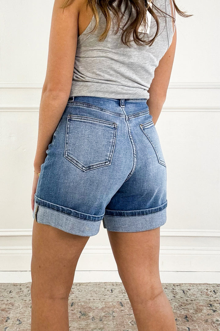 Comfort Stretch Turn-up Hem Denim Shorts