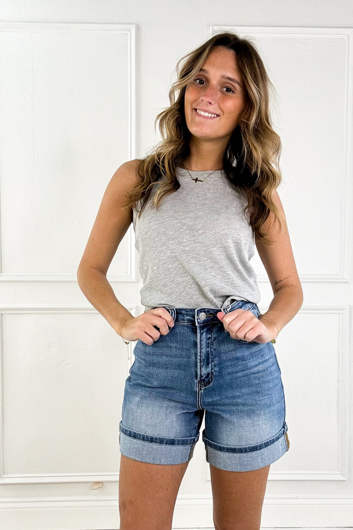 Comfort Stretch Turn-up Hem Denim Shorts