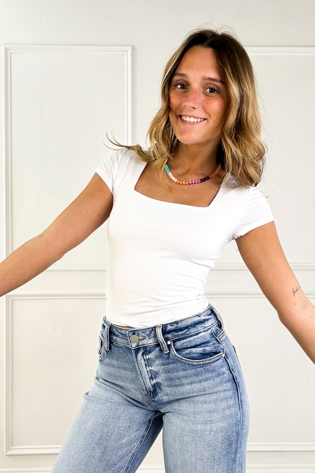 Square Neck Fitted Short Sleeve Top