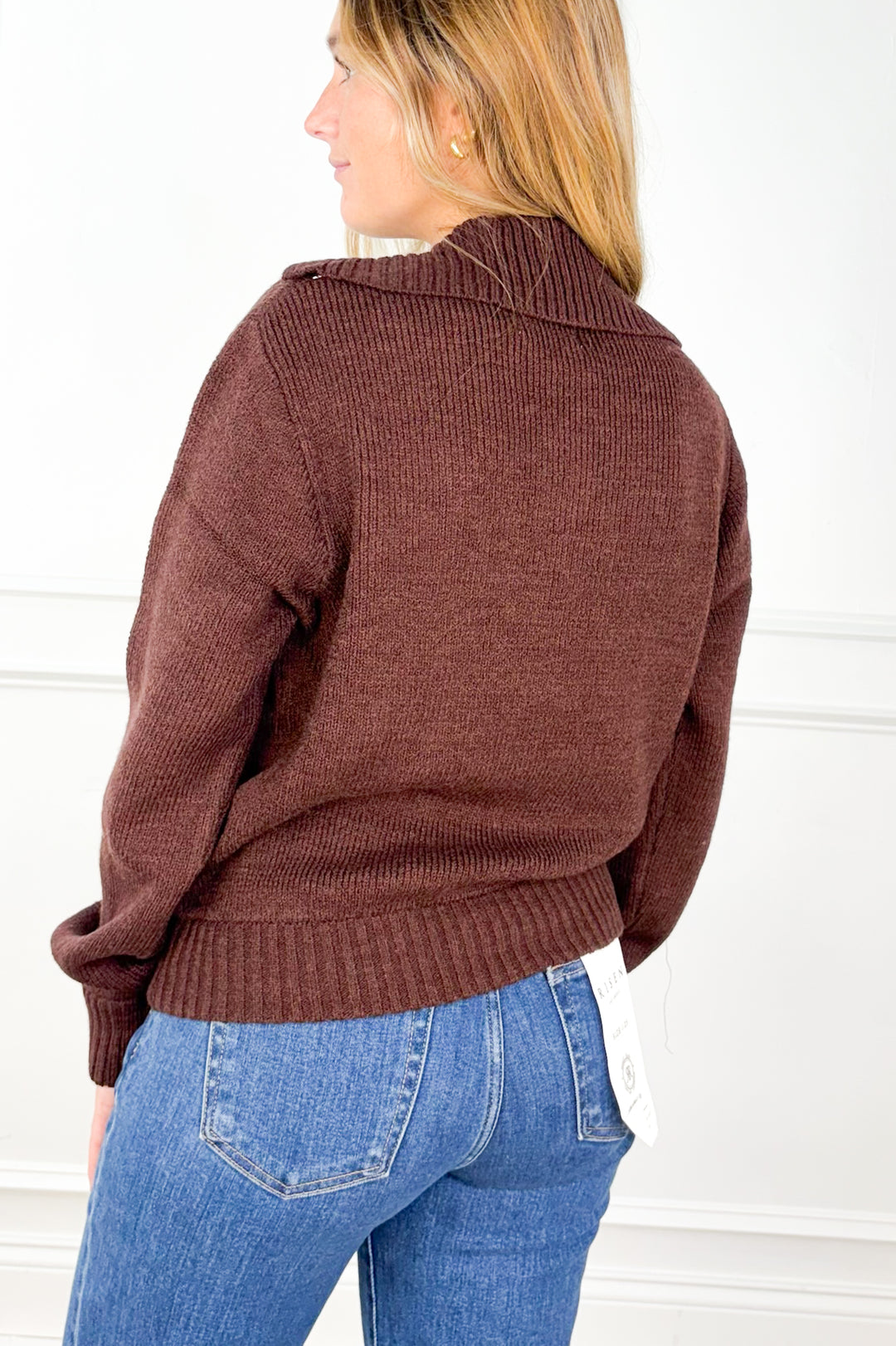 Cozy Funnel Neck Zip-Up Sweater – Dark Chocolate