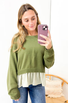 Olive You More Bow Back Sweater
