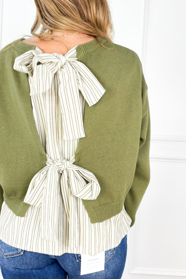 Olive You More Bow Back Sweater