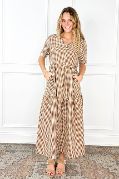 Gingham Button Down Midi Dress