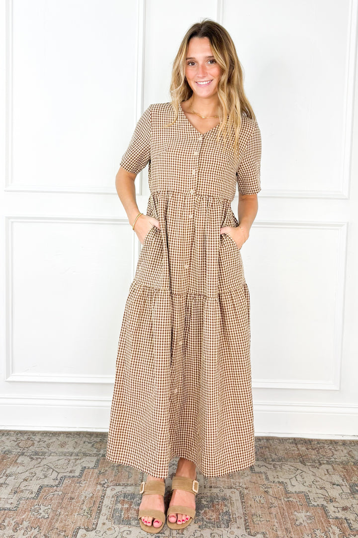 Gingham Button Down Midi Dress