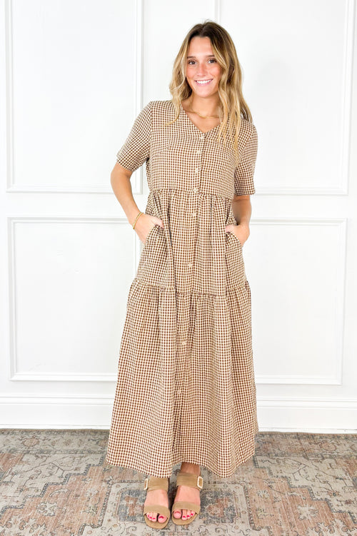 Gingham Button Down Midi Dress