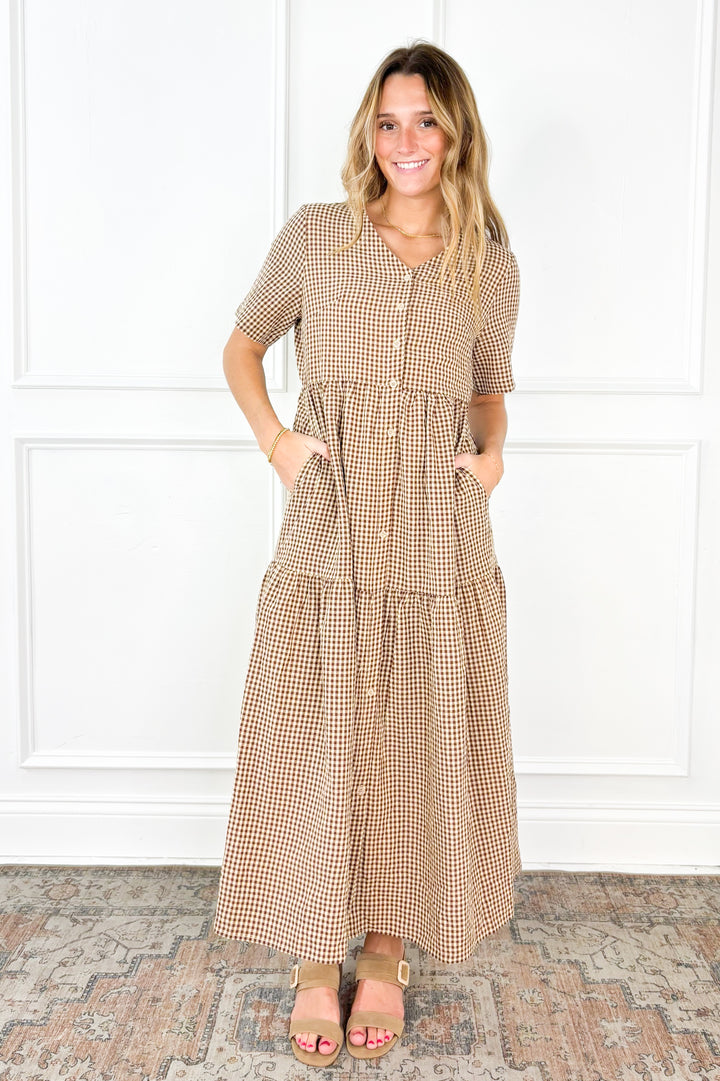 Gingham Button Down Midi Dress