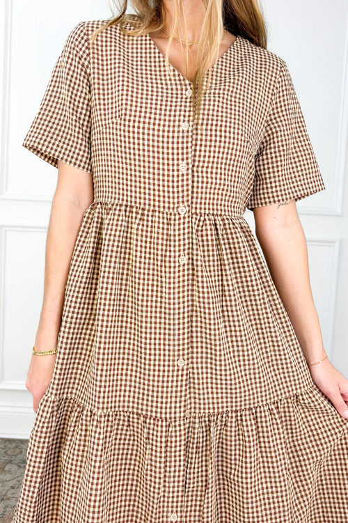 Gingham Button Down Midi Dress
