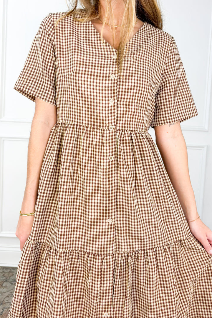 Gingham Button Down Midi Dress