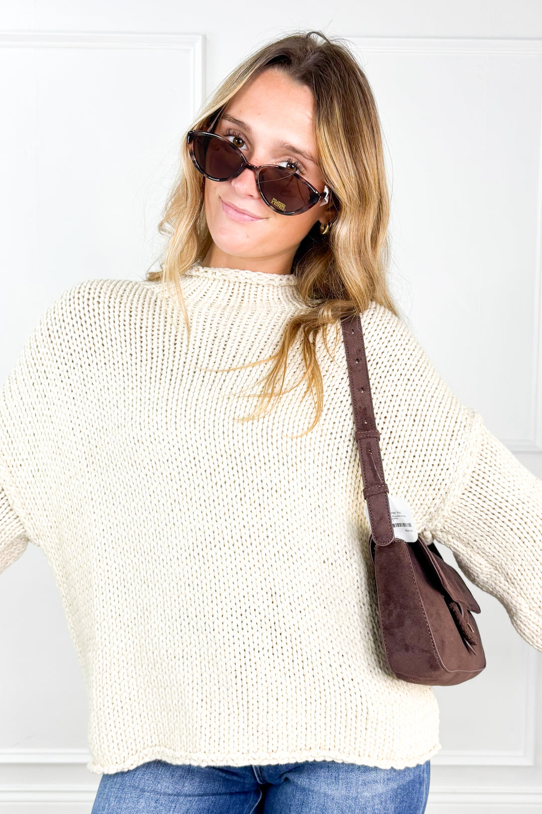 Rolled Neck Cropped Neck Sweater