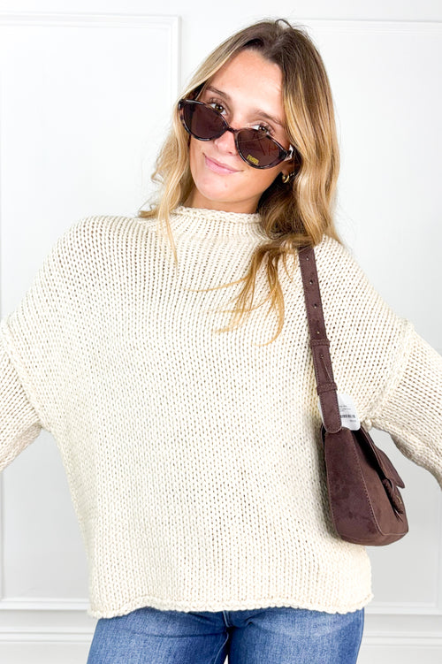 Rolled Neck Cropped Neck Sweater