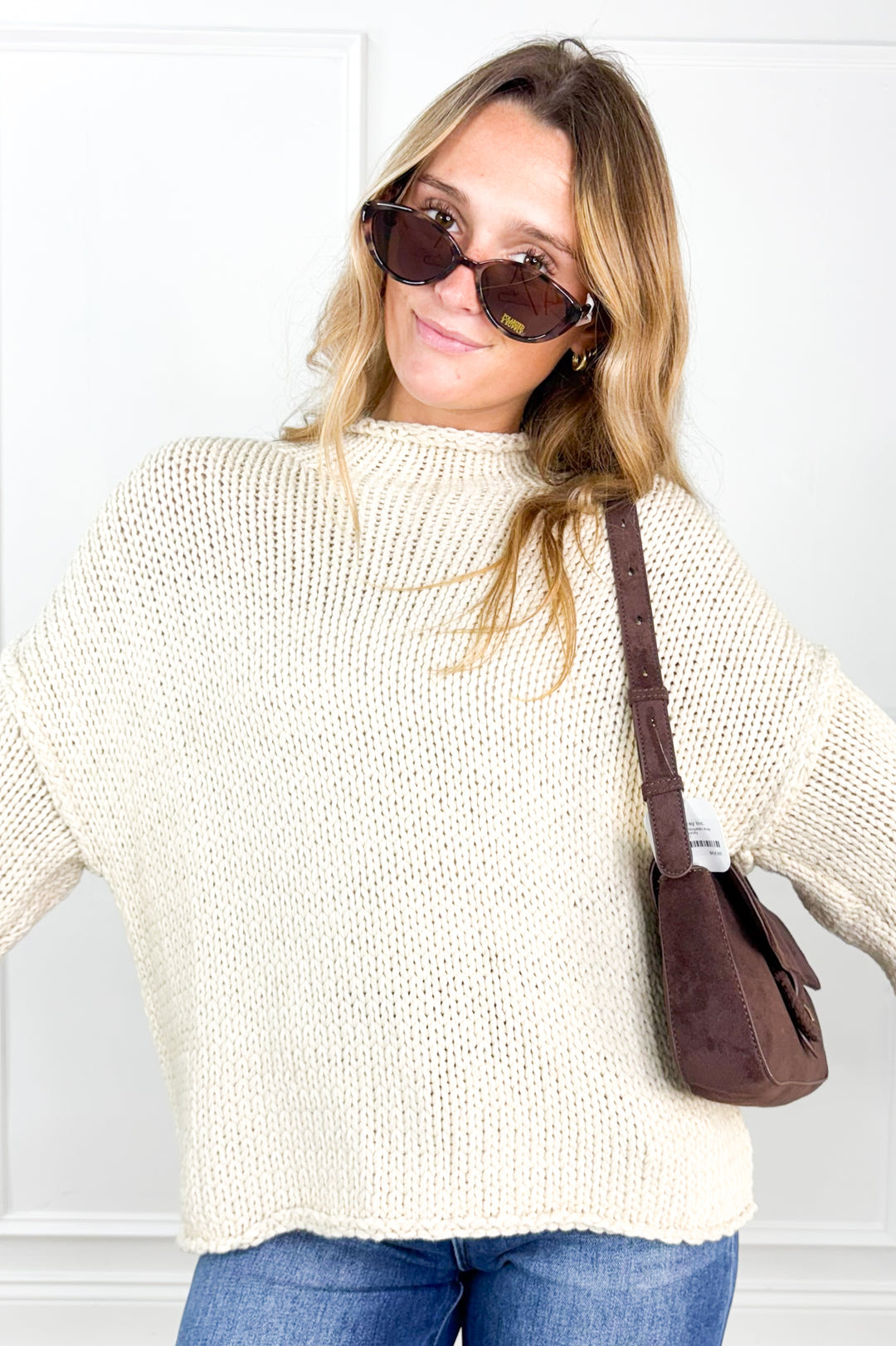 Rolled Neck Cropped Neck Sweater
