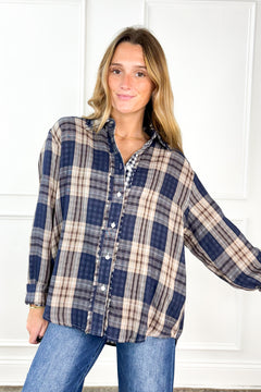 Everyday Charm Double Gauze Plaid Button Down