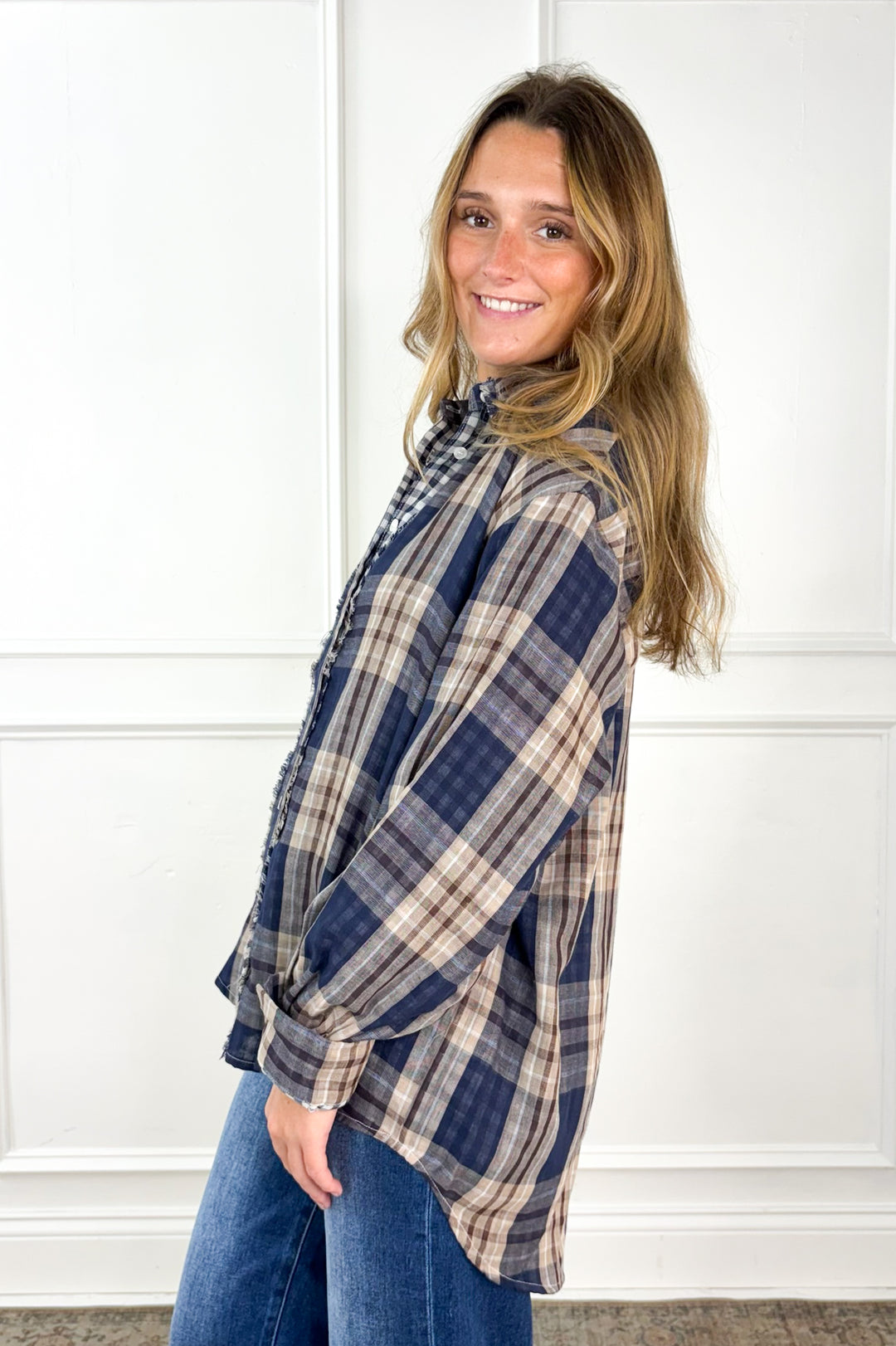 Everyday Charm Double Gauze Plaid Button Down