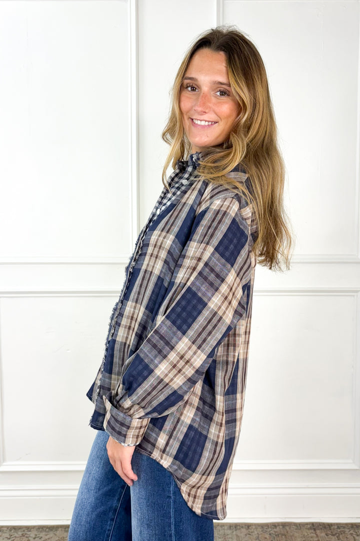Everyday Charm Double Gauze Plaid Button Down