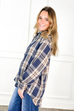 Everyday Charm Double Gauze Plaid Button Down
