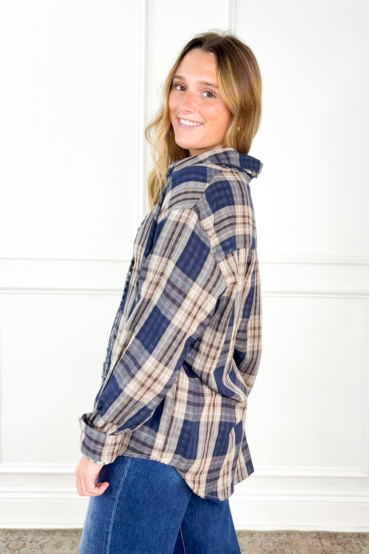 Everyday Charm Double Gauze Plaid Button Down