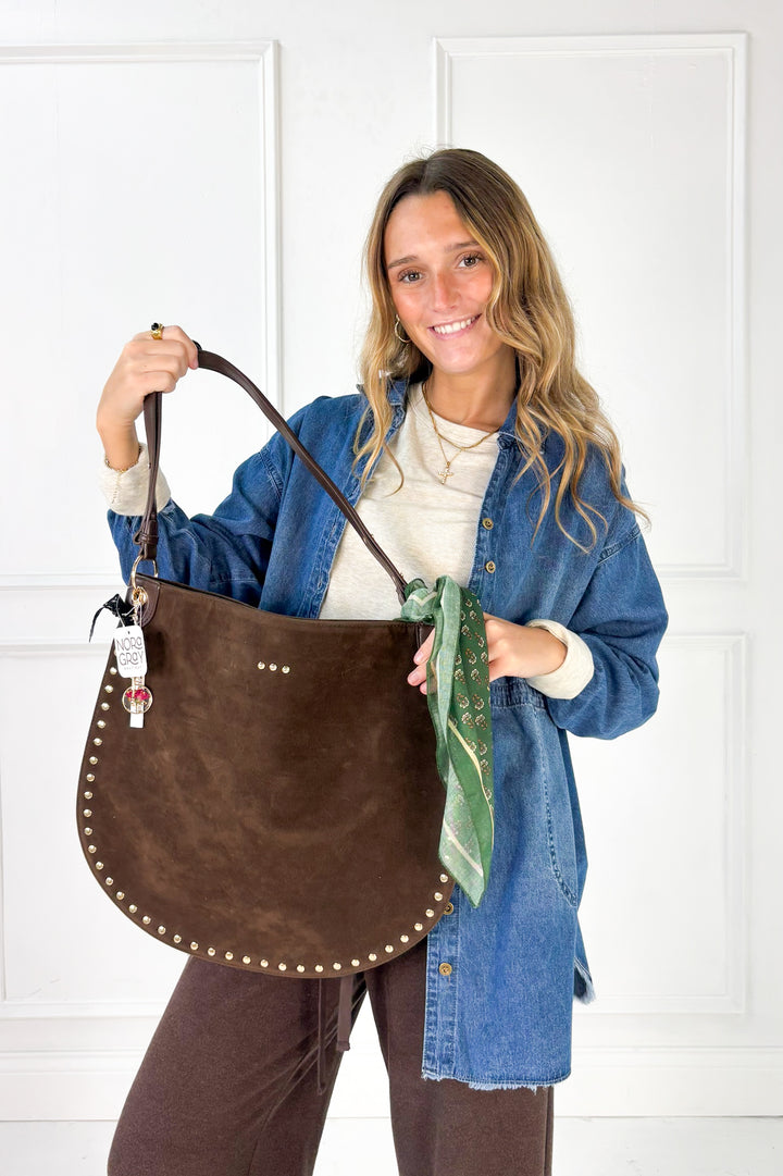 Rosalie Rivet Suede Hobo Bag