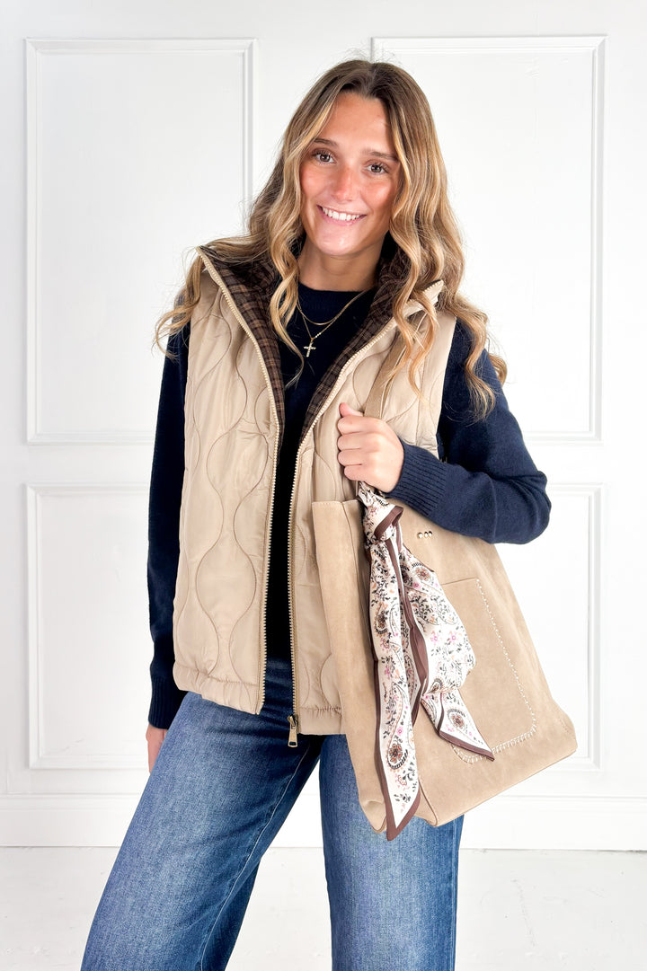The Hadley Plaid Collar Vest