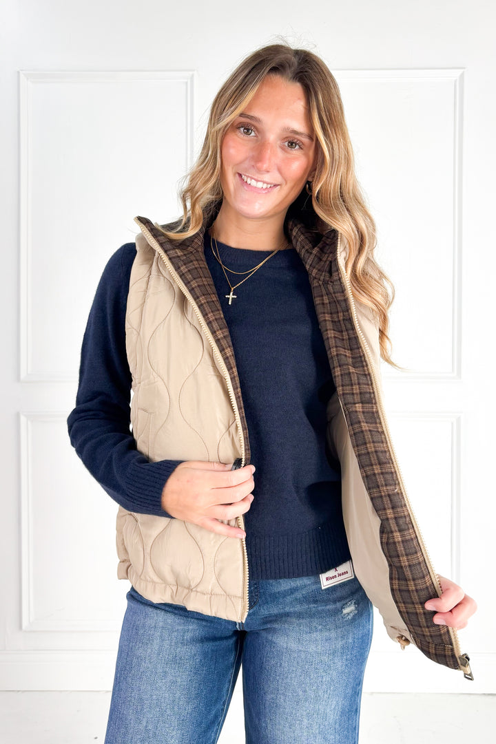 The Hadley Plaid Collar Vest