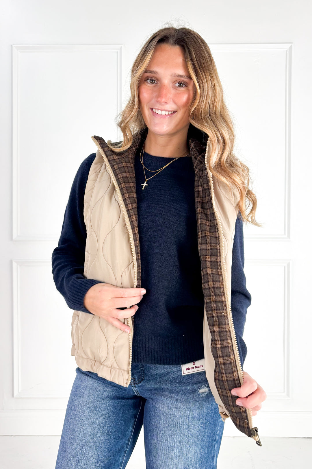The Hadley Plaid Collar Vest