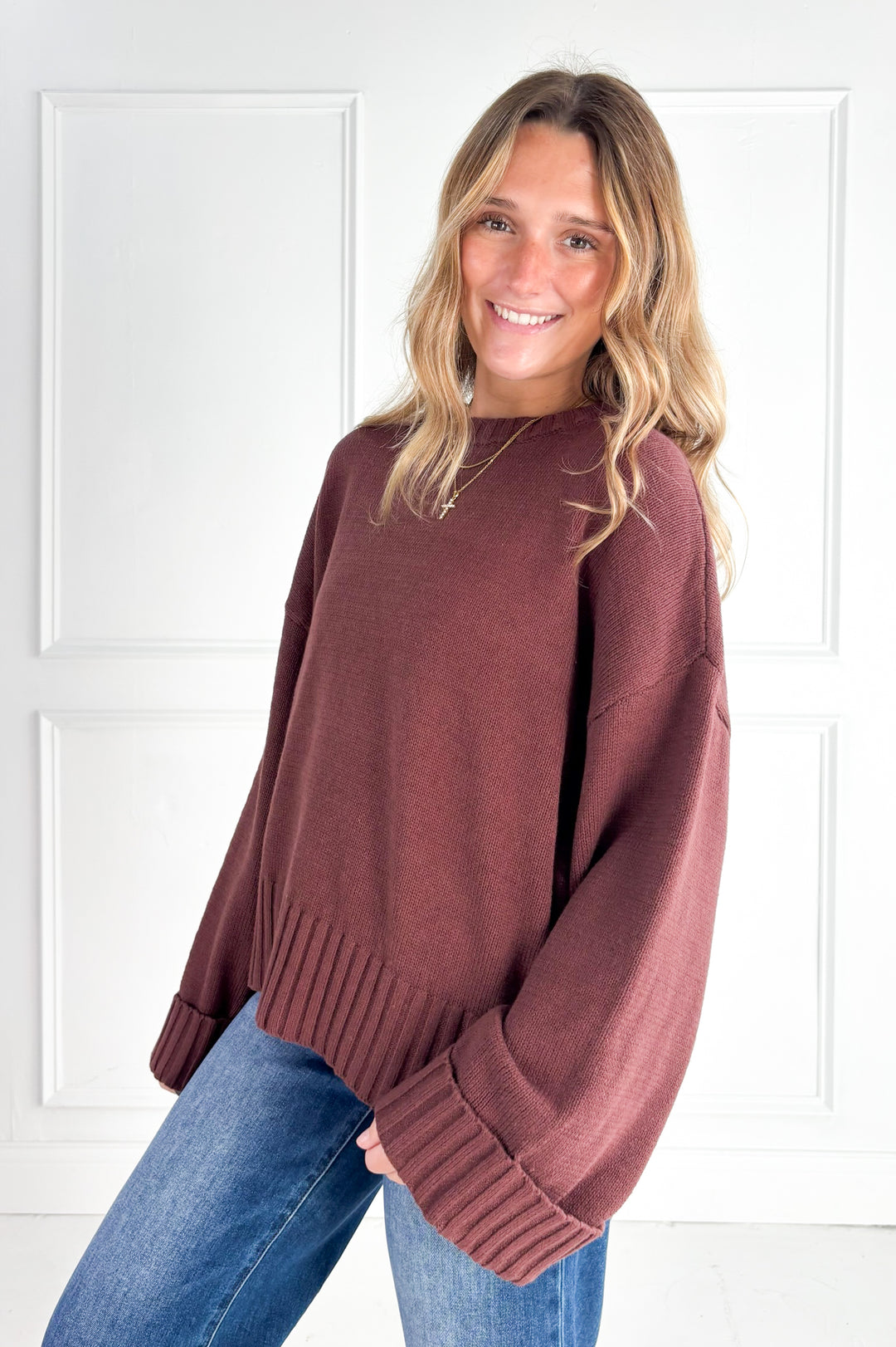 Cozy Cuff Oversized Sweater – Cocoa