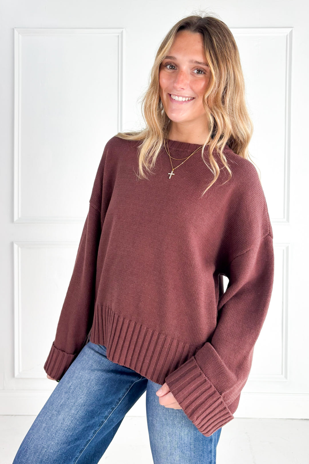 Cozy Cuff Oversized Sweater – Cocoa