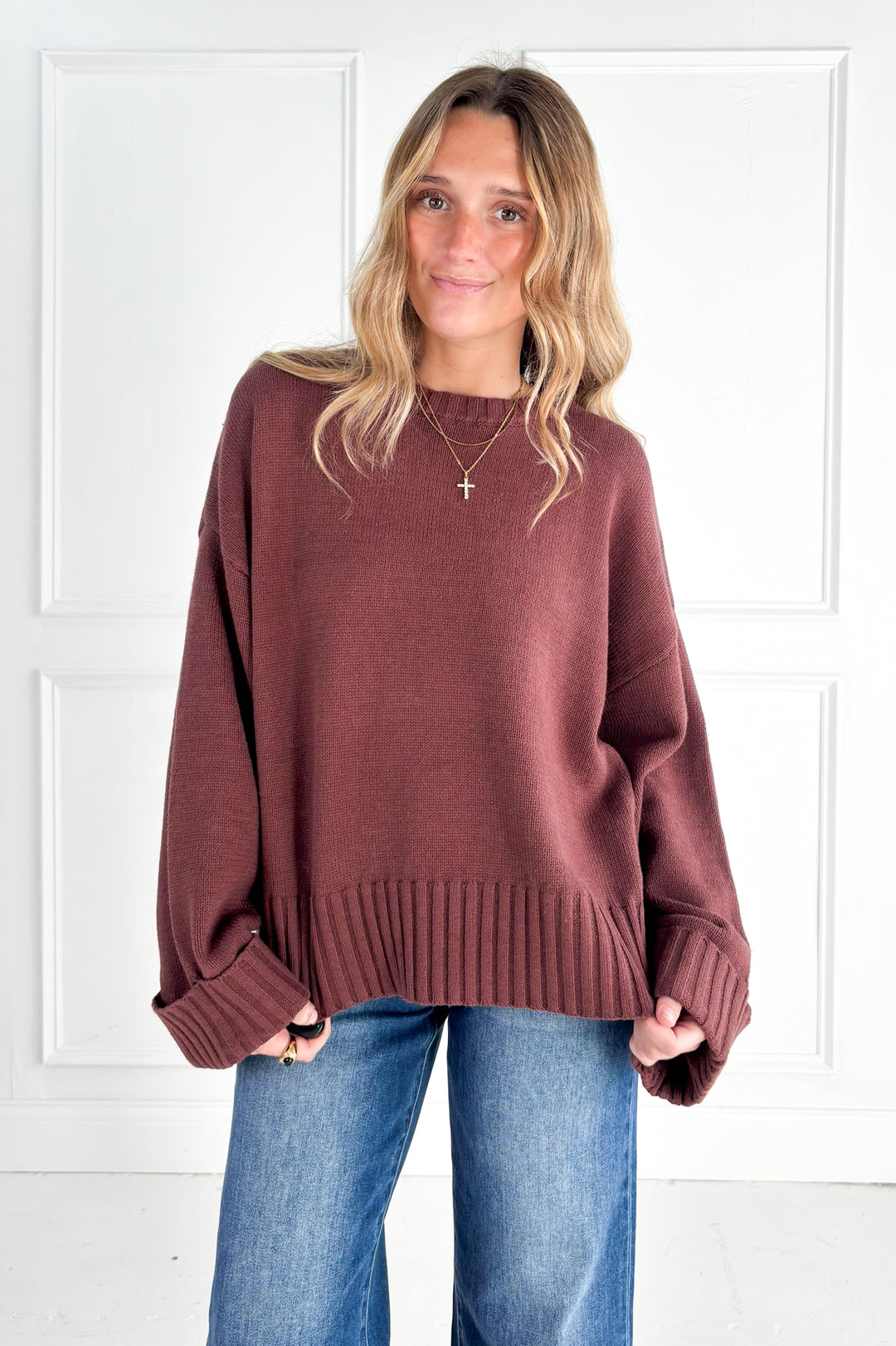 Cozy Cuff Oversized Sweater – Cocoa