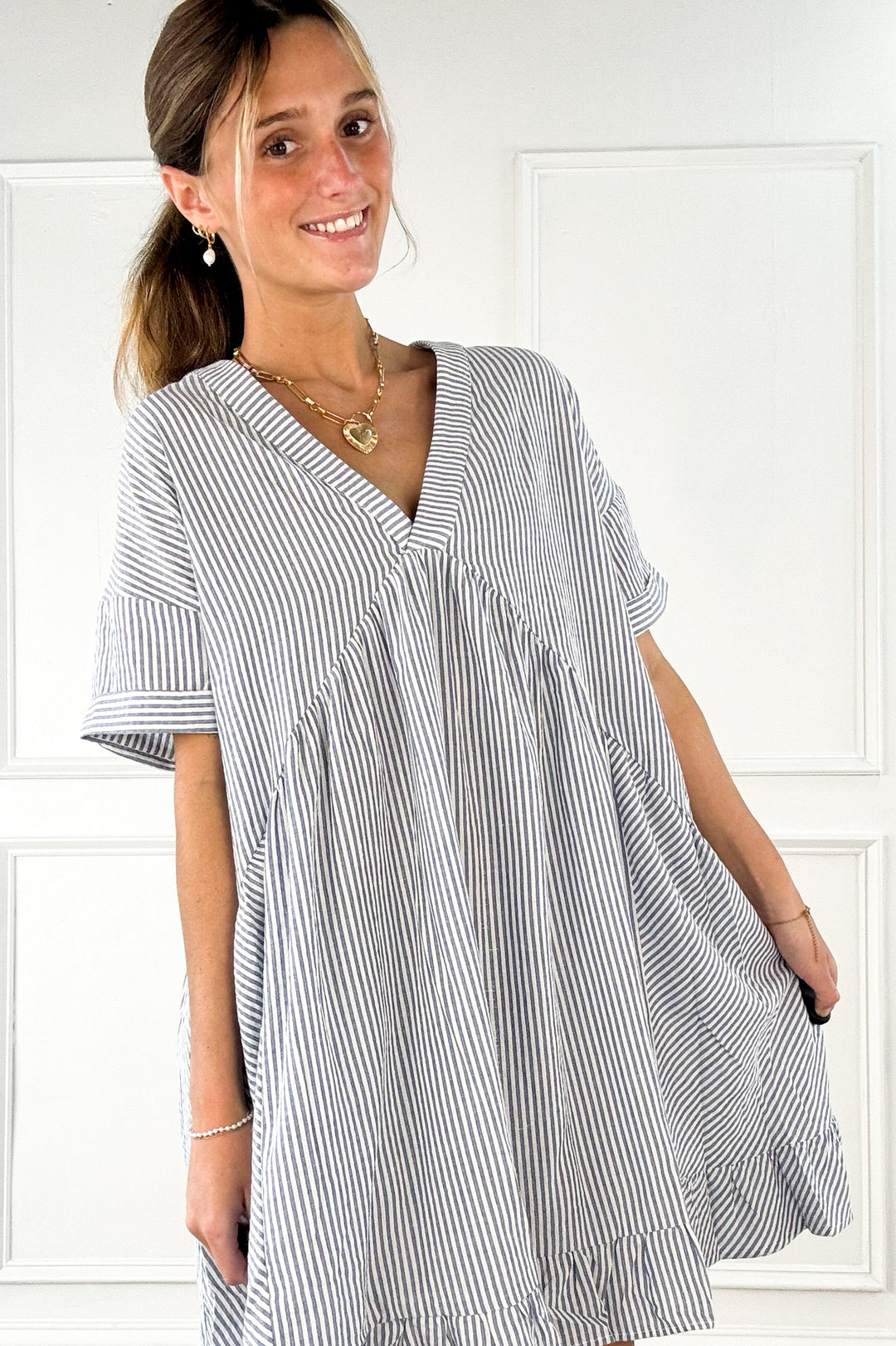 Pinstripe Babydoll Dress