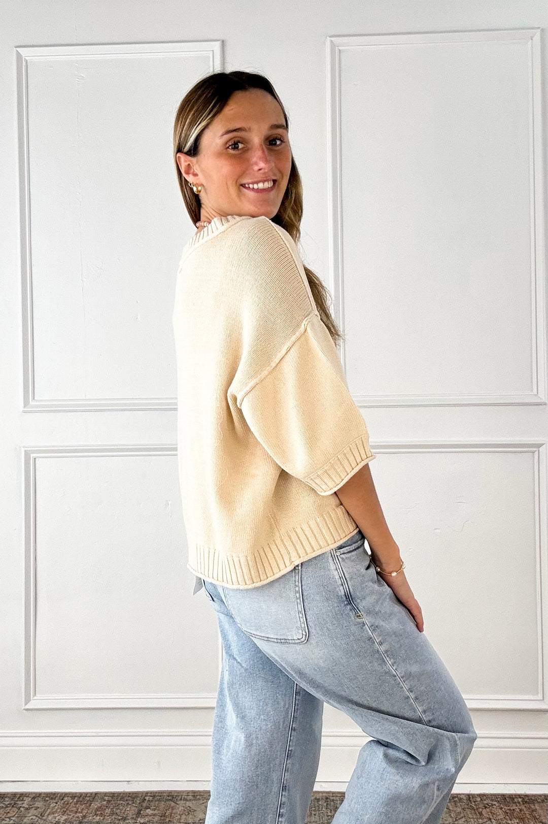 Effortless Knit Button Top